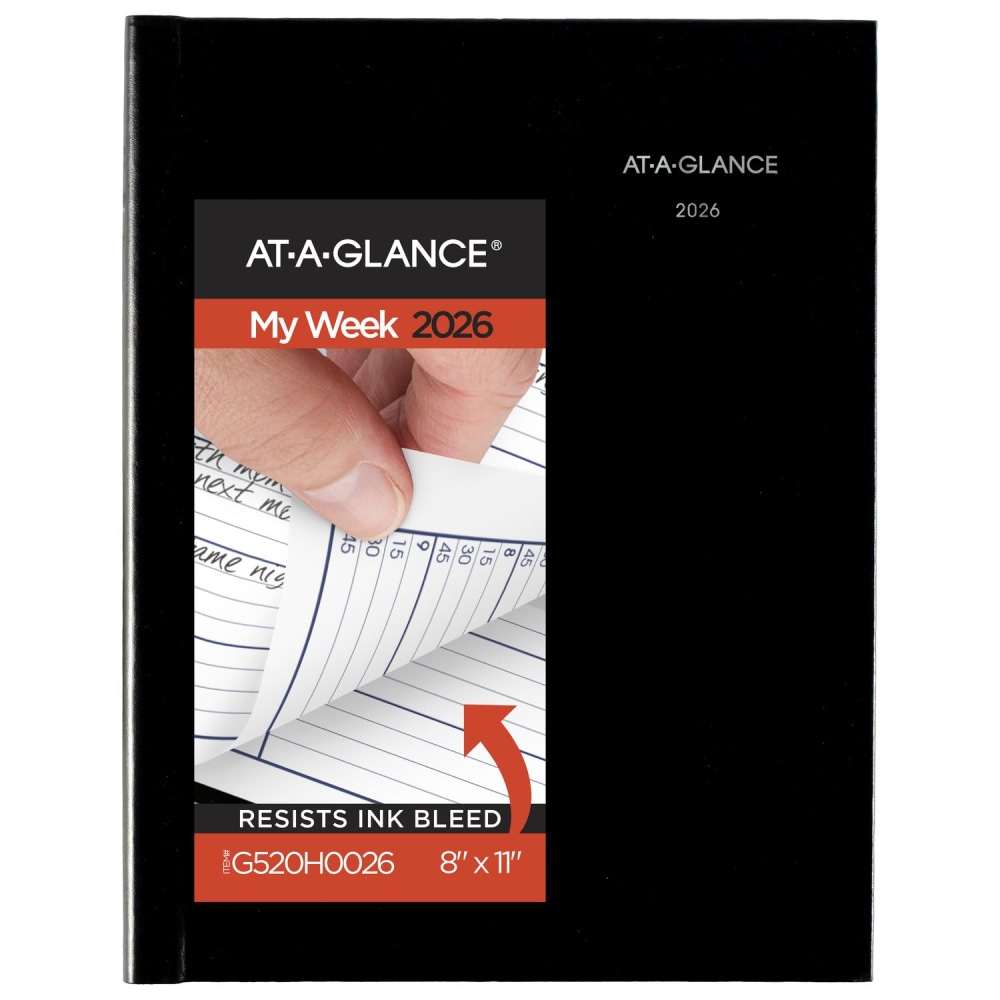 AT-A-GLANCE DayMinder 2026 Weekly Appointment Book Planner, Hardcover, Black, Large, 8in x 11in MPN:G520H0026