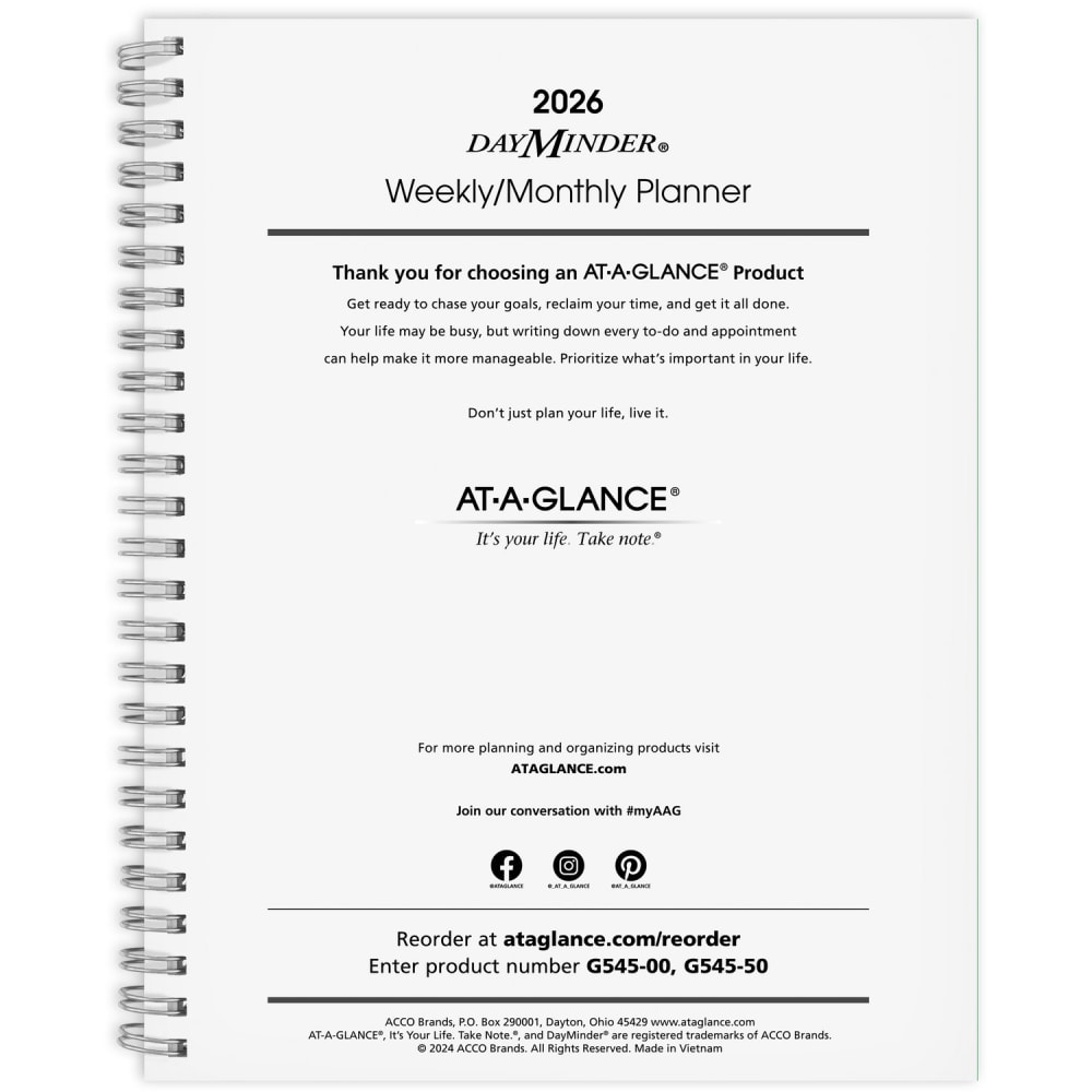 AT-A-GLANCE DayMinder Executive 2026 Weekly Monthly Refill for G545, Medium, 7in x 8 3/4in MPN:G5455026