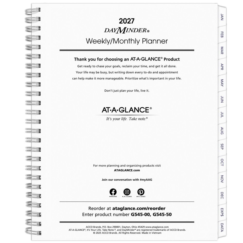 AT-A-GLANCE DayMinder Executive 2027 Weekly Monthly Refill for G545, Medium, 7in x 8 3/4in MPN:G5455027