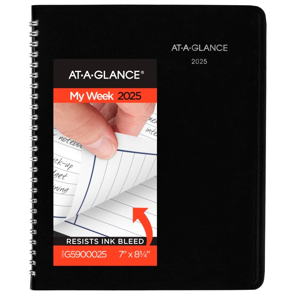 2025 AT-A-GLANCE DayMinder Column-Style Weekly Planner, 7in x 8-3/4in, Black, January 2025 To December 2025, G59000 MPN:G5900025