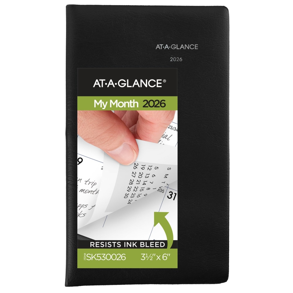 AT-A-GLANCE DayMinder 2026 Monthly Planner, Black, Pocket, 3 1/2in x 6in MPN:SK530026