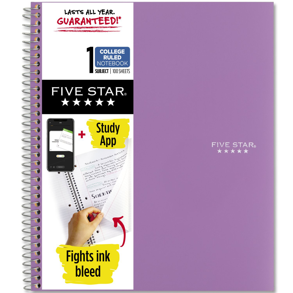 Five Star Wire-Bound Notebook, 8-1/2in x 11in, 1 Subject, College Ruled, 100 Sheets, Amethyst Purple MPN:820002CF1-ECM