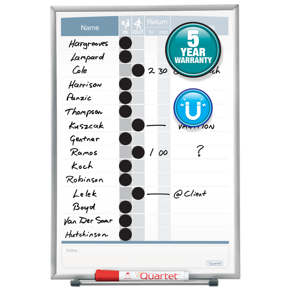 Quartet Matrix In/Out Board, 16in x 11in, Aluminum Frame With Silver Finish MPN:33703