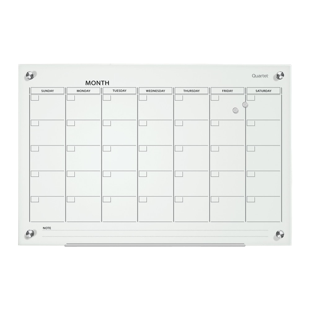 Quartet Infinity Glass Magnetic Unframed Monthly Calendar Whiteboard, 36in x 48in, White MPN:GC4836F