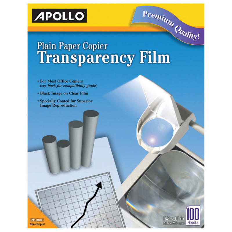 Apollo Plain Paper Copier Transparency Film, Black On Clear, Box Of 100 (Min Order Qty 4) MPN:PP100C