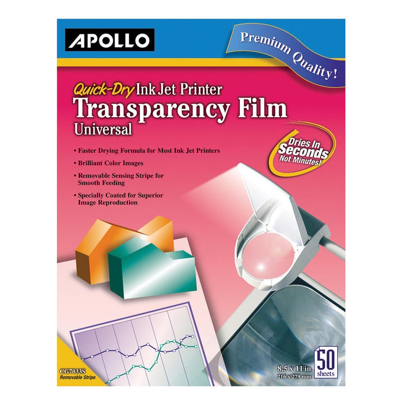 Apollo Quick-Dry Universal Inkjet Transparency Film, Box Of 50 (Min Order Qty 2) MPN:VCG7033S