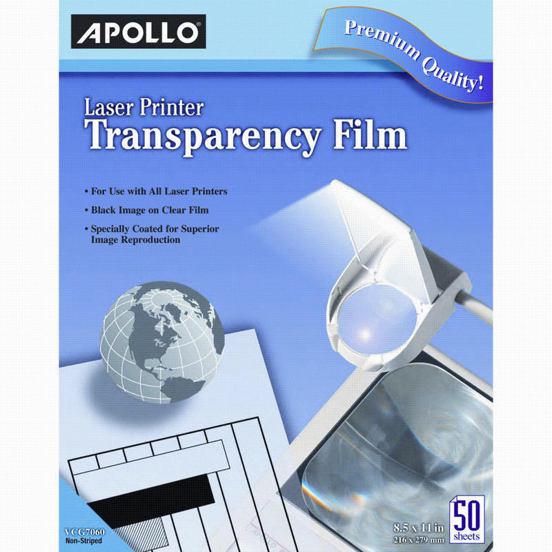Apollo Laser Printer Transparency Film, 8 1/2in x 11in, Box Of 50 Sheets (Min Order Qty 2) MPN:VCG7060E