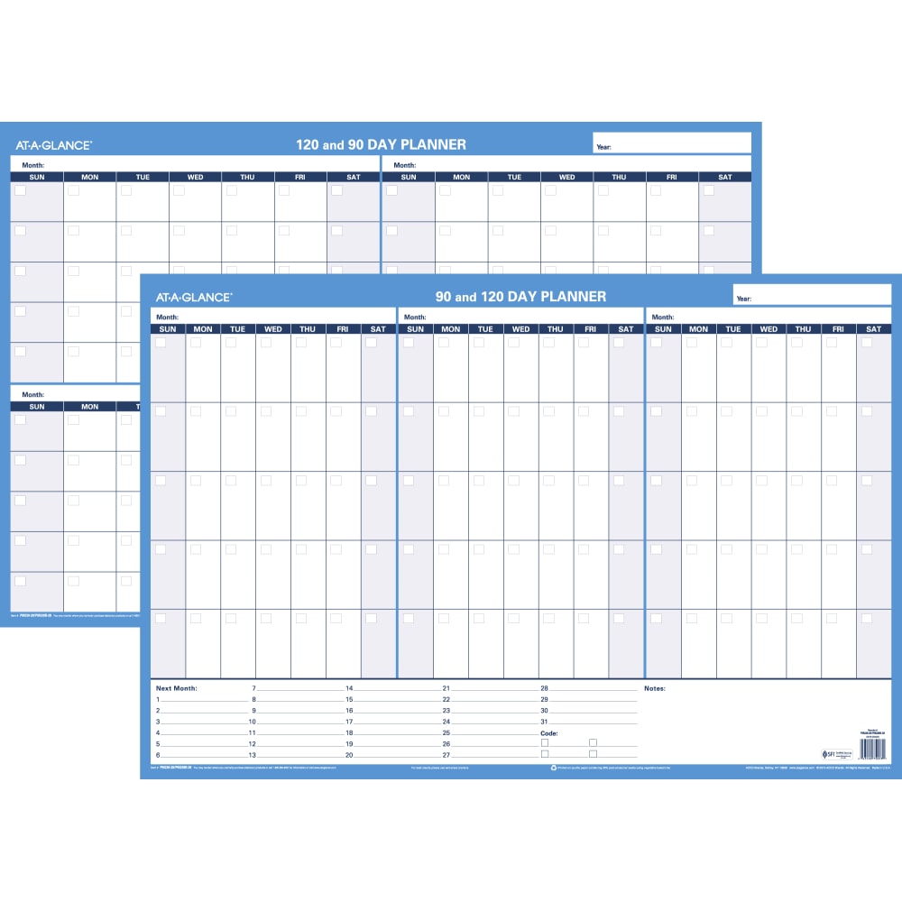 AT-A-GLANCE 30% Recycled Undated Erasable/Reversible Wall Planner, 90/120 Day, 36in x 24in, Black/Blue, PM-239-28 MPN:PM23928