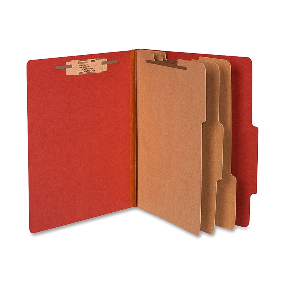 ACCO Durable Pressboard Classification Folders, Letter Size, 4in Expansion, 3 Partitions, 60% Recycled, Earth Red, Box Of 10 MPN:15038