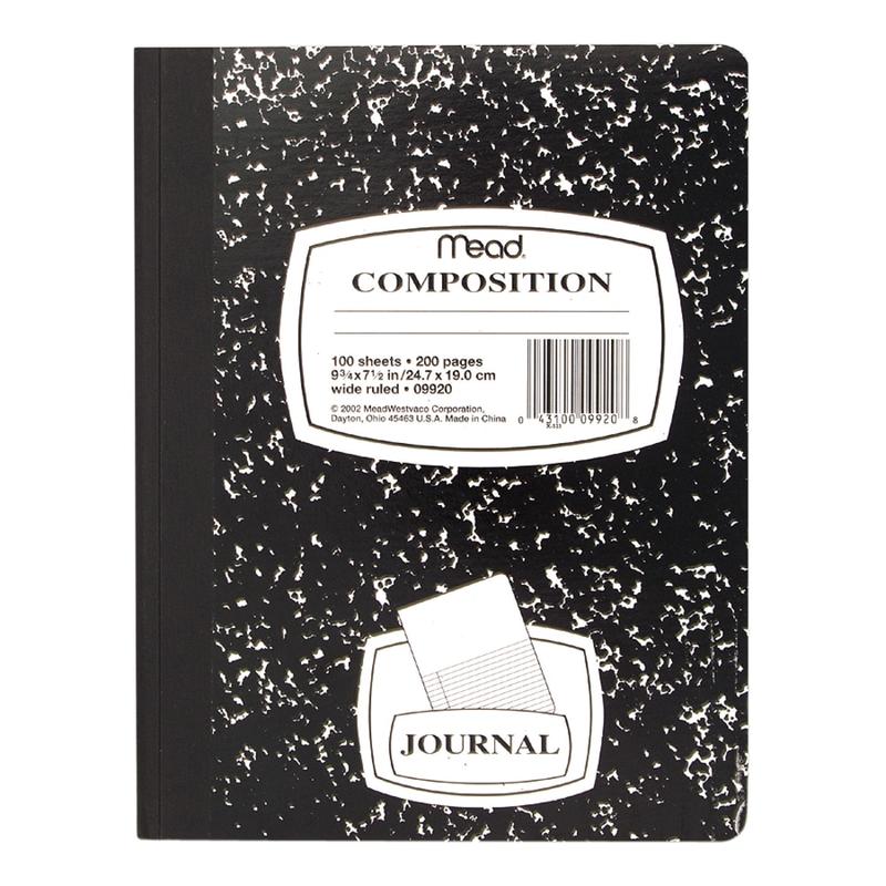 Mead Journal Composition Book, 7 1/2in x 9 3/4in, Wide Ruled, 50 Sheets, Black Marble (Min Order Qty 14) MPN:09920