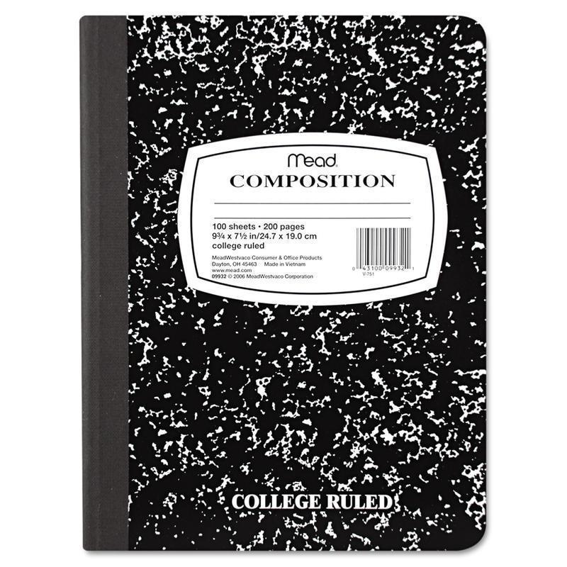 Mead Composition Book, 7-1/2in x 9-3/4in, 100 Sheets, Black Marble (Min Order Qty 17) MPN:09932