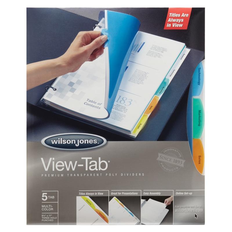 Wilson Jones View-Tab Transparent Dividers, 5-Tab, Square, Multicolor, Pack Of 5 Sets MPN:W55565