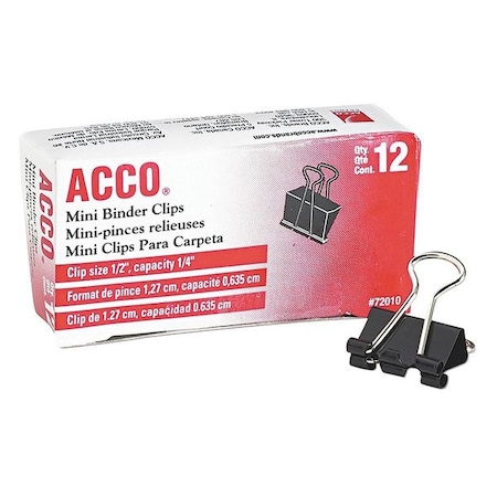 Binder Clip, Black; Silver, 1/2