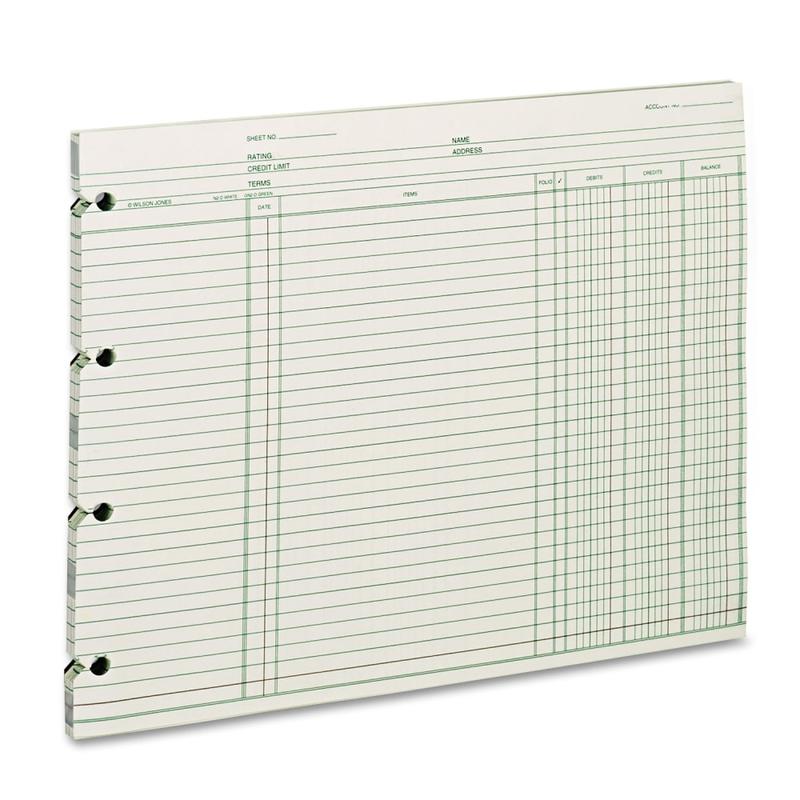 Wilson Jones Ledger Sheets, Ending Balance, 9 1/4in x 11 7/8in, Green, Pack Of 100 (Min Order Qty 2) MPN:WGN2D