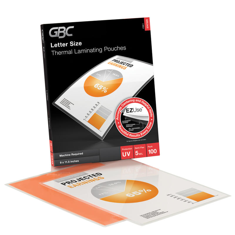 GBC EZUse Thermal Laminating Pouches, Letter Size, 5 Mil, 11 1/2in x 9in, Clear, Pack Of 100 (Min Order Qty 2) MPN:3747325