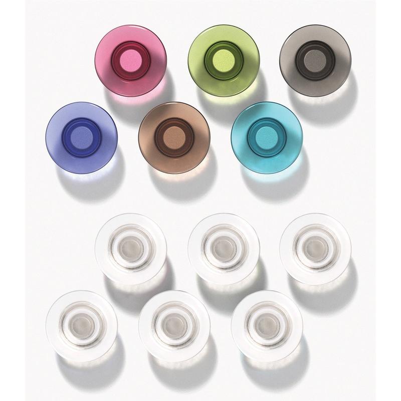 Quartet Glass Board Magnets - 0.5in Diameter - Cylinder - Rounded Edge - 12 / Pack - Assorted, Clear MPN:85393