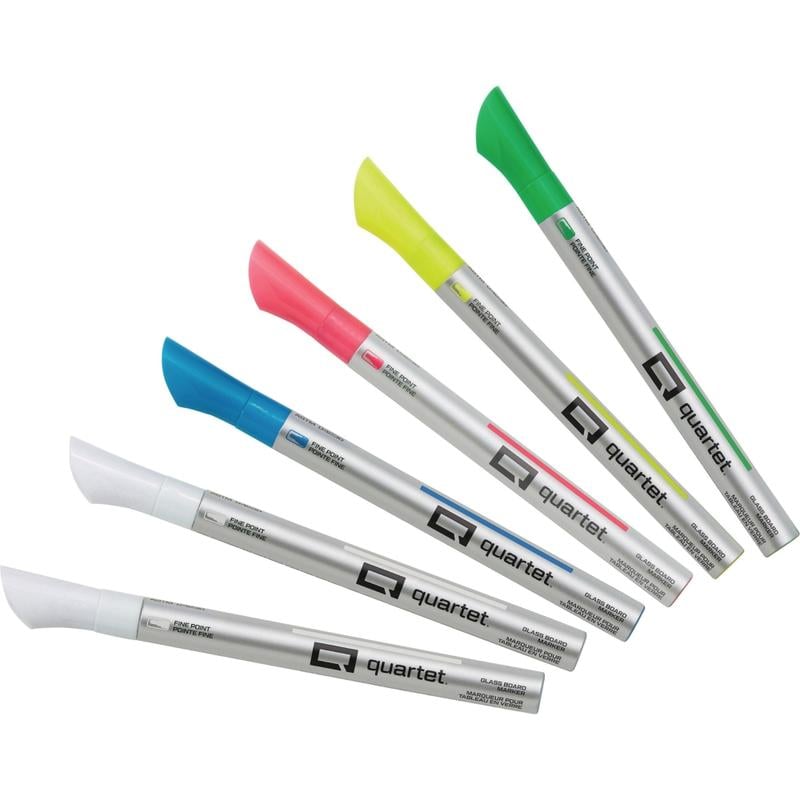 Quartet Glass Board Fine Tip Neon Markers - Assorted Neon Ink - Liquid - 6 / Pack MPN:79558Q