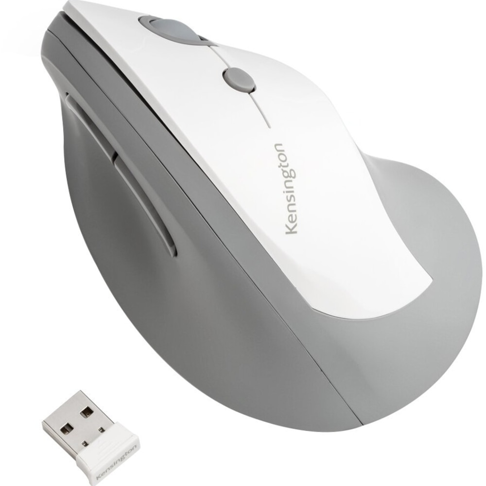 Kensington Pro Fit Ergo Vertical Wireless Mouse - Vertical mouse - ergonomic - right-handed - 6 buttons - wireless - USB wireless receiver - gray MPN:K75520WW