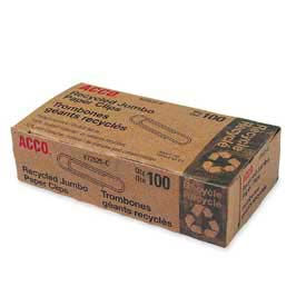 Acco® Recycled Jumbo Paper Clips Silver 100/Box 72525