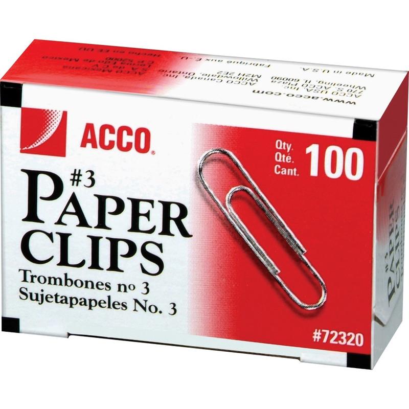 ACCO Economy Paper Clips, No. 3 Size, Silver, 100 Per Box, Pack Of 10 Boxes MPN:72320