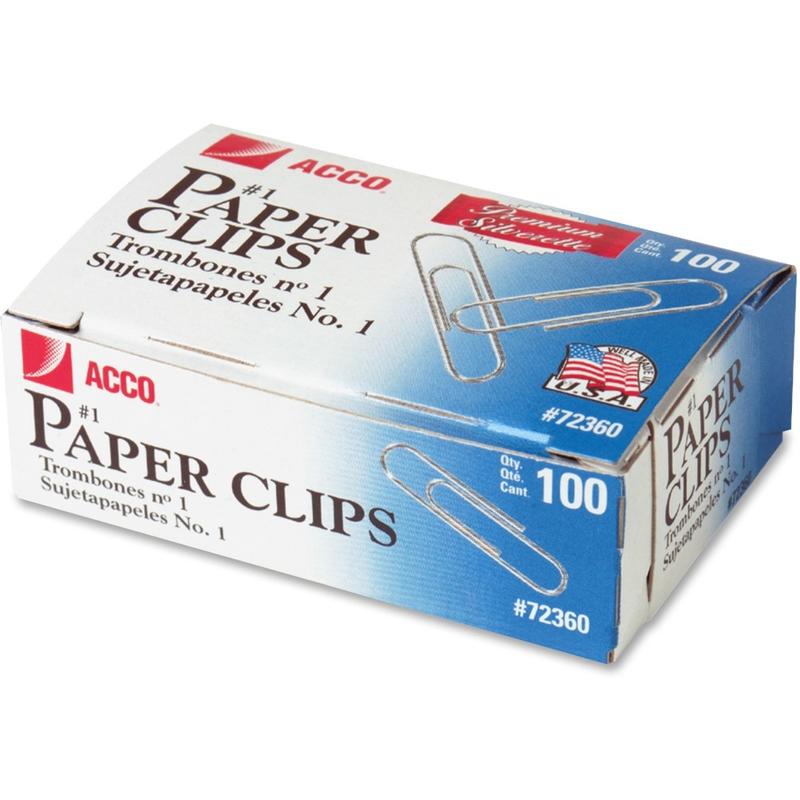 ACCO Premium Paper Clips, Box Of 1000, No. 1, Silver MPN:72360