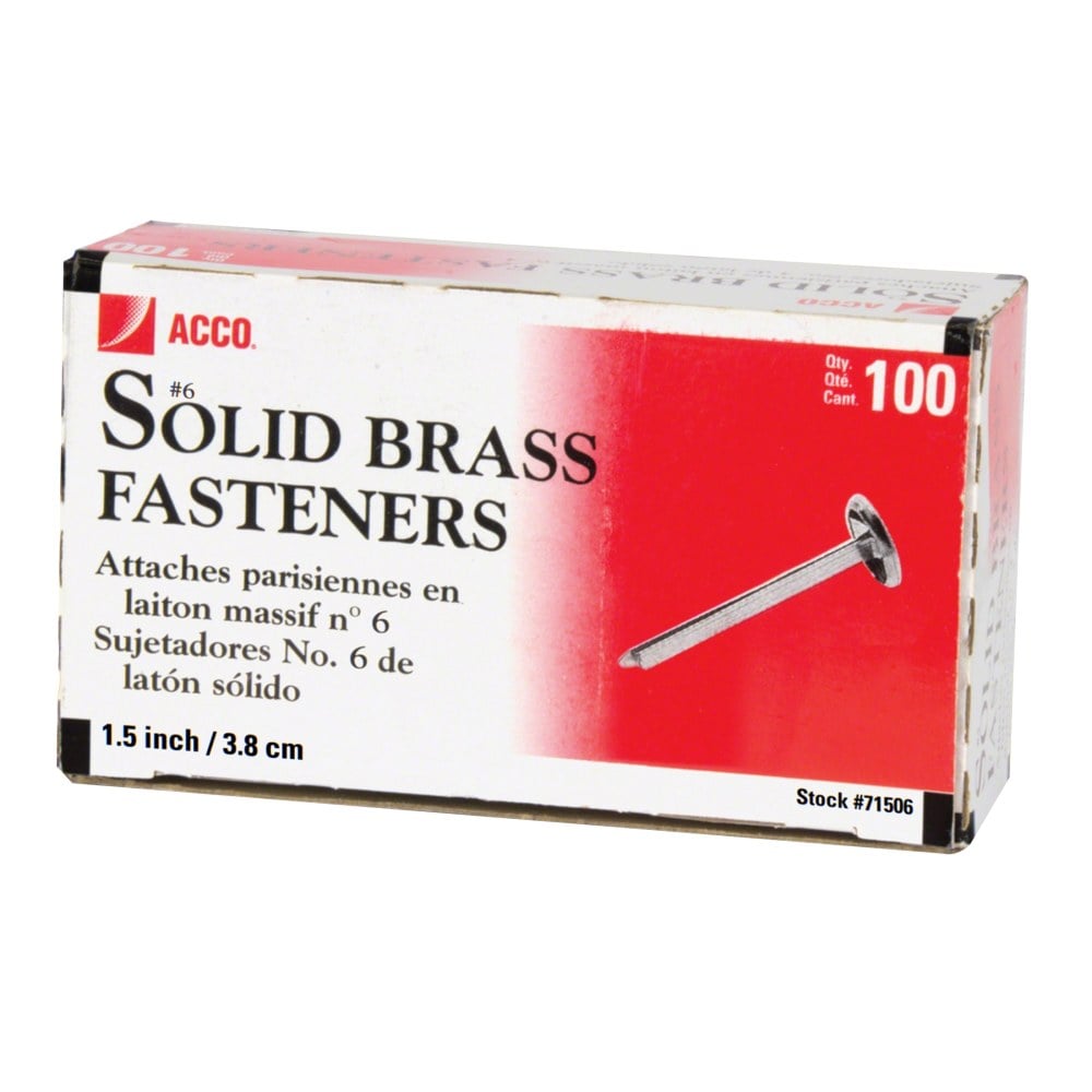ACCO Round-Head Solid Brass Fasteners, No. 6R, 1 1/2in, Box Of 100 MPN:A7071506