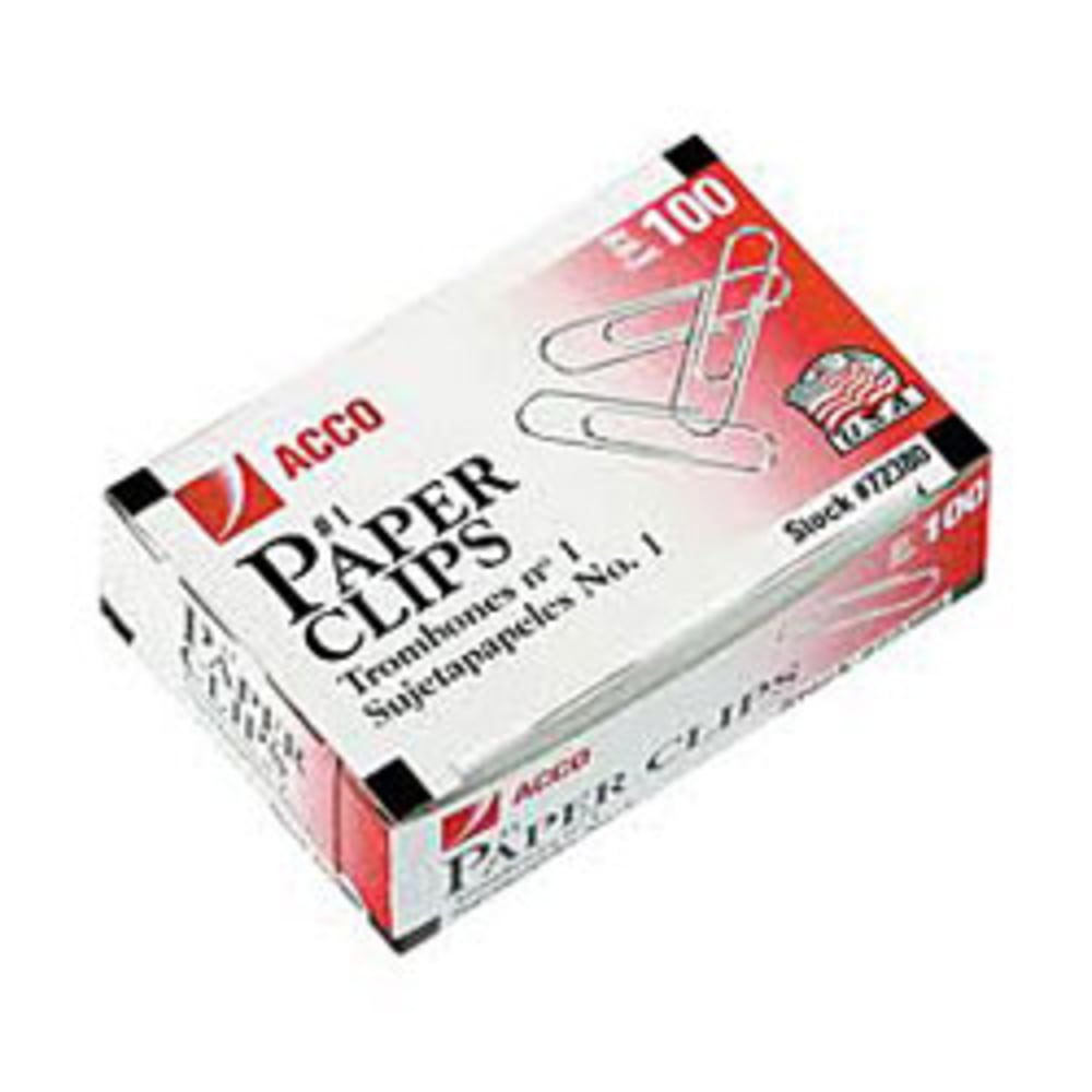 ACCO Economy Paper Clips, 1000 Total, Silver, 100 Per Box, Pack Of 10 Boxes (Min Order Qty 11) MPN:A7072380