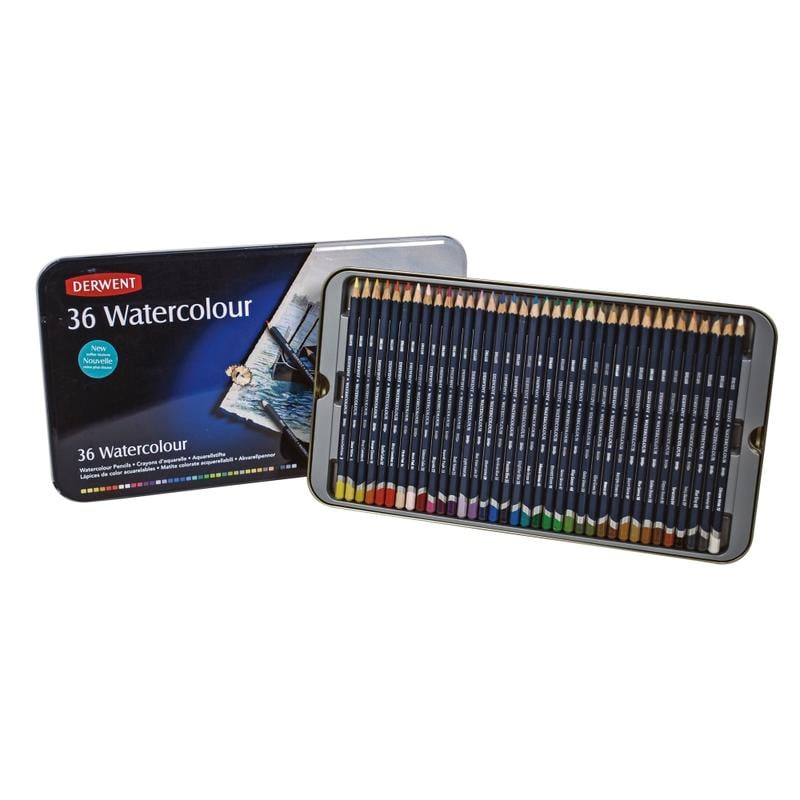 Derwent Watercolor Pencil Set With Tin, Assorted Colors, Set Of 36 Pencils MPN:32885