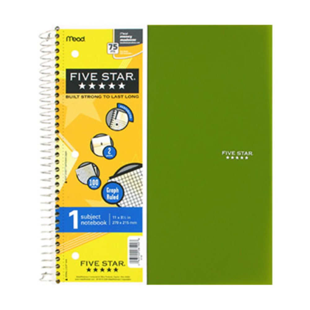 Five Star Wire-Bound Notebook, 1 Subject, Letter-Size, Quadrille Rule, Assorted MPN:06190
