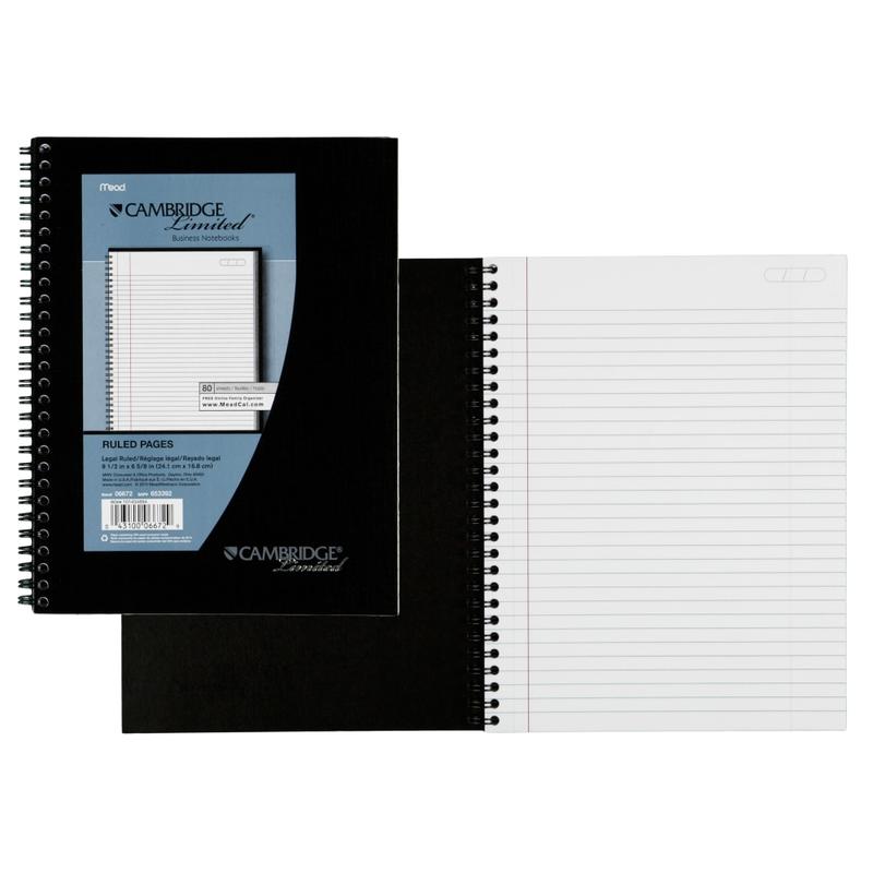Cambridge Limited 30% Recycled Business Notebook, 6 5/8in x 9 1/2in, 1 Subject, Legal Ruled, 80 Sheets, Black (06672) (Min Order Qty 8) MPN:06672