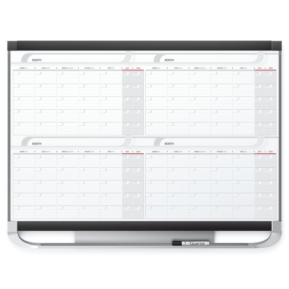 Quartet Prestige 2 Magnetic 4 Month Calendar Dry-Erase Whiteboard, 36in x 24in, Aluminum Frame With Graphite Finish MPN:4MCP23P2