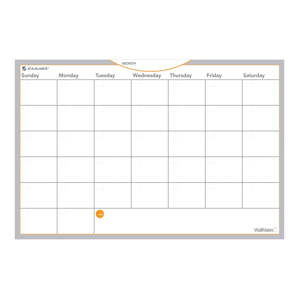 AT-A-GLANCE WallMates Non-Magnetic Dry-Erase Whiteboard Calendar Surface, 12in x 18in, Monthly Undated (Min Order Qty 5) MPN:AW402028