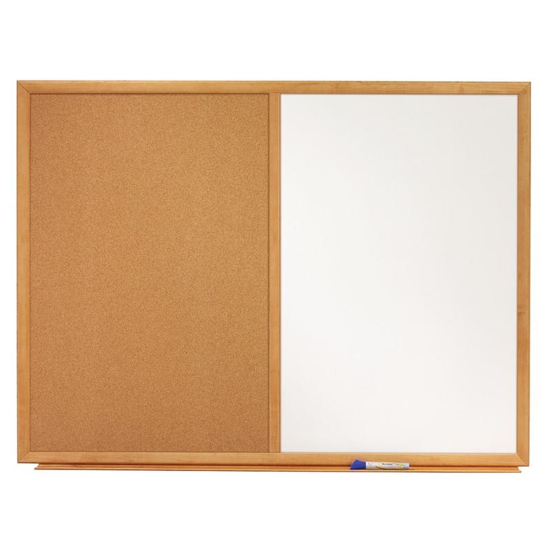 Quartet Combination Non-Magnetic Melamine Dry-Erase/Cork Bulletin Board, 24in x 36in, Oak Wood Frame MPN:S553