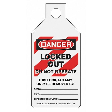 Circuit Breaker Lockout Tag, Danger, Cardstock, 2 1/8 in Width, 20 1/2 in Height, 25 PK MPN:KDD166