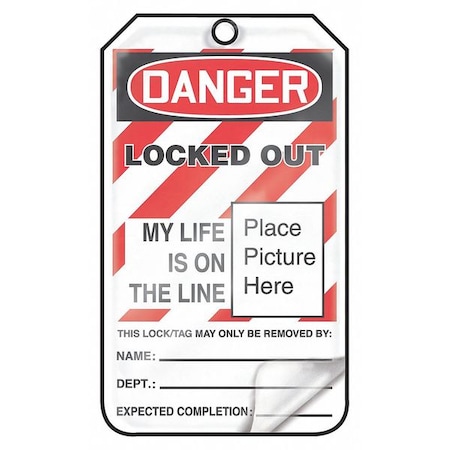 Lockout Tag, Danger, Plastic, 3 1/4 in Width, 5 3/4 in Height, Write On Surface: Yes, 25 PK MPN:MLT609LPP