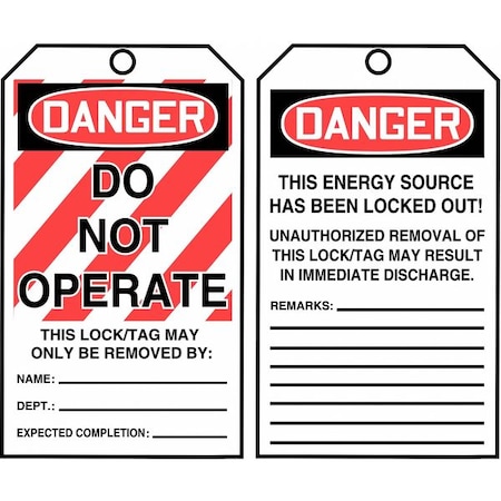 Danger Tag By The Roll, Danger, Cardstock, 3 in Width, 6 1/4 in Height, Write On Surface: Yes MPN:TAR114
