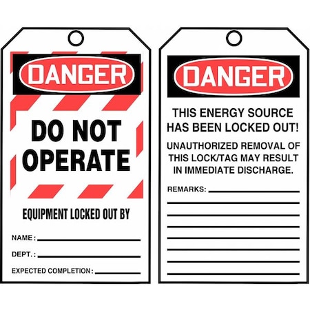 Danger Tag By The Roll, Danger, Cardstock, 3 in Width, 6 1/4 in Height, Write On Surface: Yes MPN:TAR404