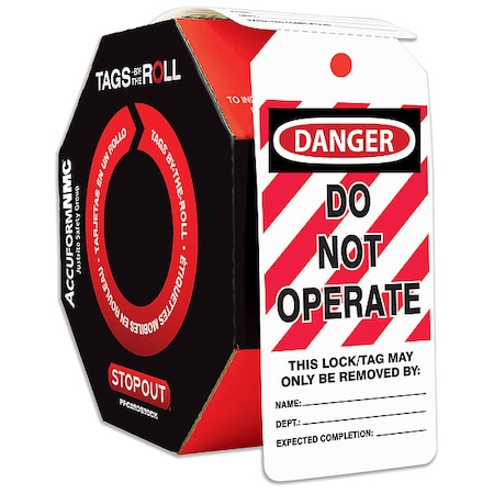 Danger Tag By The Roll, Danger, Cardstock, 3 in Width, 6 1/4 in Height, Write On Surface: Yes MPN:TAR470