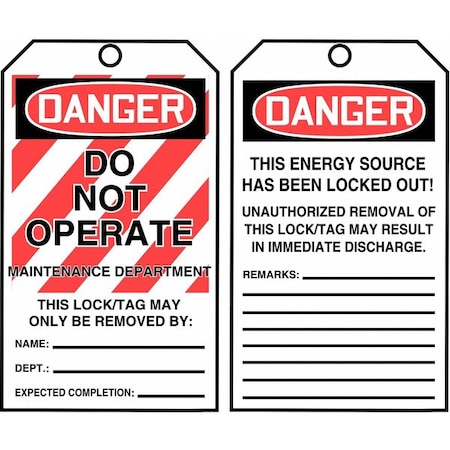 Danger Tag By The Roll, Danger, Cardstock, 3 in Width, 6 1/4 in Height, Write On Surface: Yes MPN:TAR474