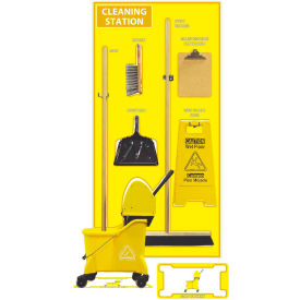 National Marker Cleaning Station Shadow Board Combo Kit Yellow/White 72 X 36 Aluminum SBK147AL