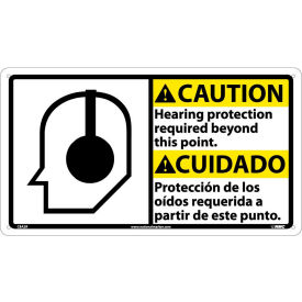 Bilingual Plastic Sign - Caution Hearing Protection Required Beyond This Point CBA2R