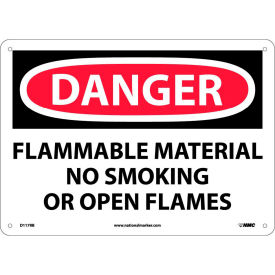 NMC™ Signs w/ Safety Message Flammable Material No Smoking 1-1/4 Mil Thick 14