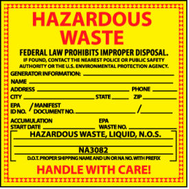 Hazardous Waste Vinyl Labels - For Liquids HW7L