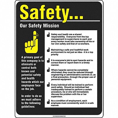 Safety Poster 22 in x 17 in Plastic MPN:SP124487L
