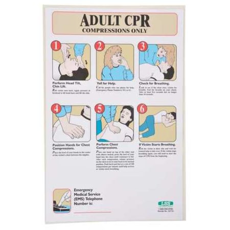 First Aid Poster, Adult CPR Compressions Only, 17 in H x, 11 in W, Plastic MPN:197718