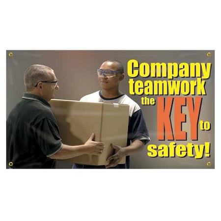 Banner, Company Teamwork The Key To Safety, 28 in H x, 48 in W, Poly Sheeting MPN:MBR404