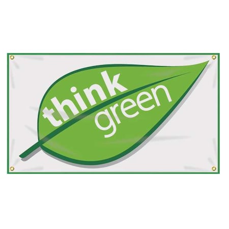 Banner, Think Green (Leaf picto), 28 in H x, 48 in W, Poly Sheeting MPN:MBR468