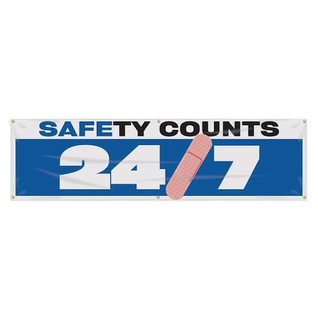 Banner, Safety Counts 24/7, 28 in H x, 96 in W, Poly Sheeting MPN:MBR936
