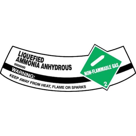 Cylinder Label, Vinyl, 5-1/4 x2 In, Ammonia MPN:MCSLAMG