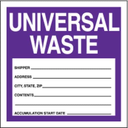 Haz Waste Label, Universal Waste, 4x4 in, Poly, 250/RL, PK250 MPN:MHZW17EVL